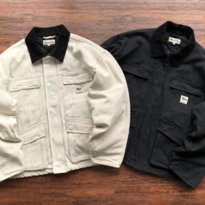 Stussy Herren Shop Jacke Aus Gewaschenem Canvas In Schwarz-Weiß